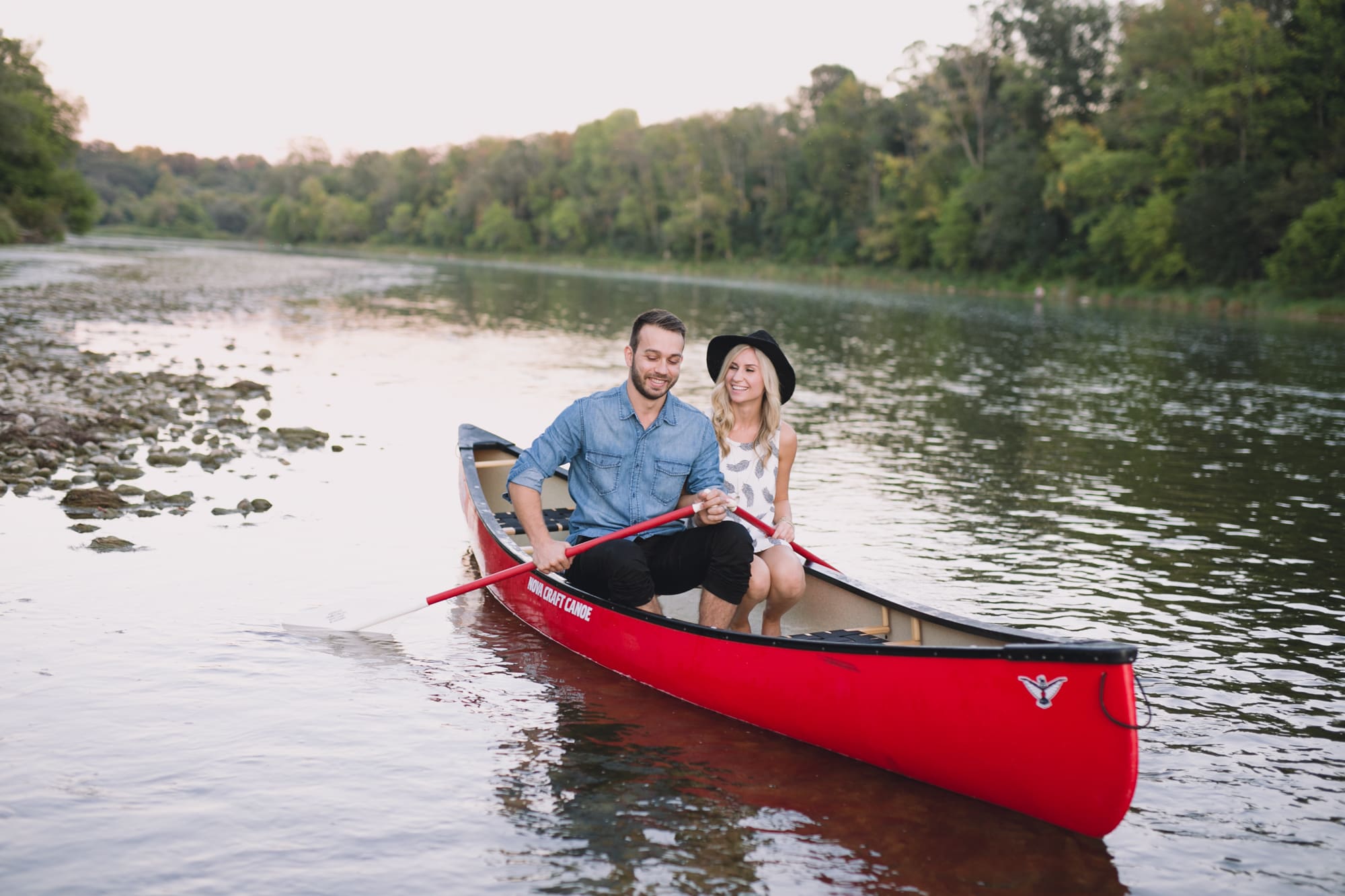 forest cabin red canoe engagement featured