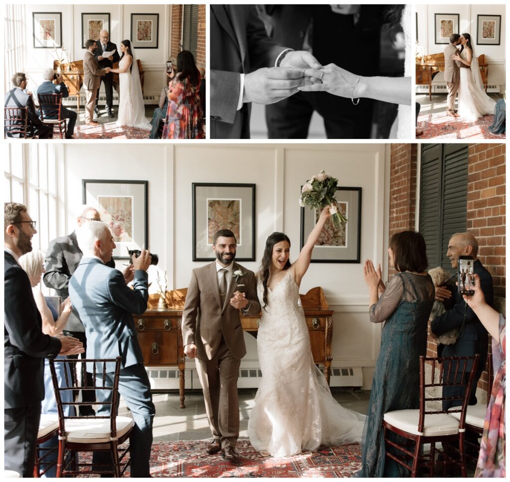 Intimate wedding ceremony surrounded by close family and friends